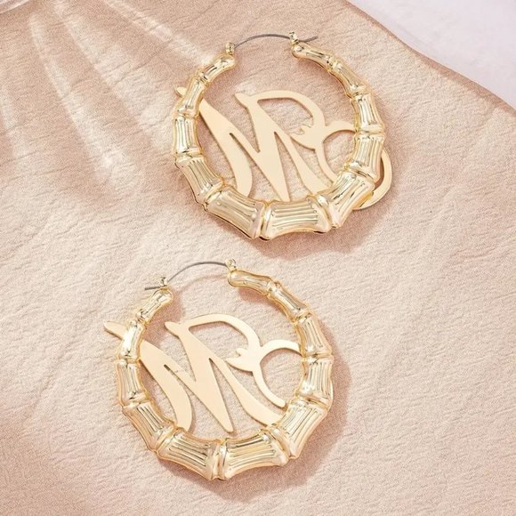 Slub Letter Design Hoop Earrings Retro Elegant Style Alloy 18K Gold Plated - Picture 3 of 8